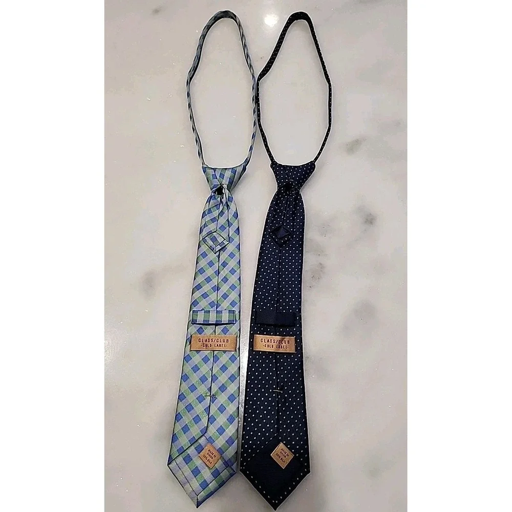 2-Class Club Gold SILK 14in Zipper Adjustable Neckties‎ Classic Party Navy Green
